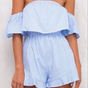 Blue and White Striped Romper